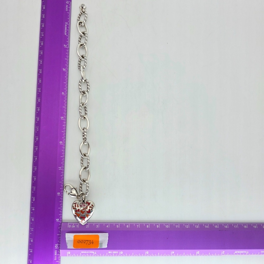 BRIGHTON "Power of Pink" Bracelet Breast Cancer Charm Red & Pink Silver Plate 8" - Picture 8 of 8